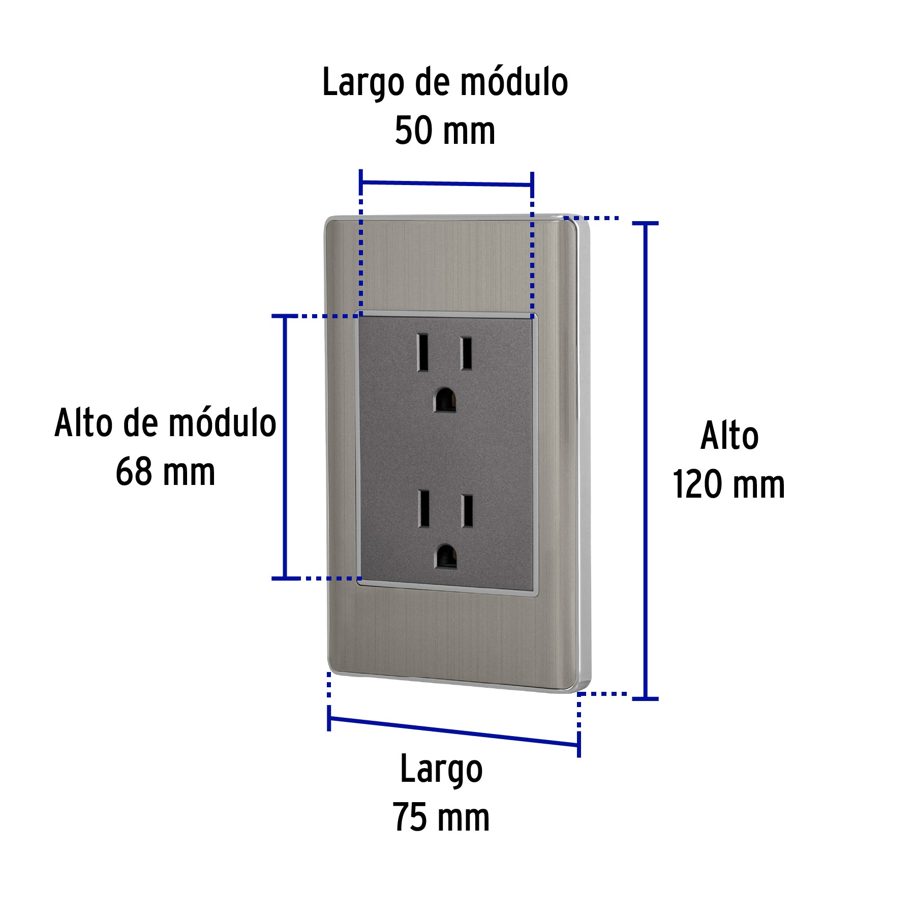 Placa armada acero inox contacto duplex 3 modulos Lisboa