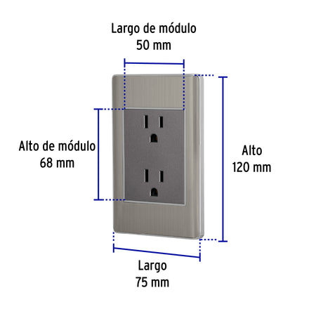 Placa armada acero inox contacto duplex 3 modulos Lisboa