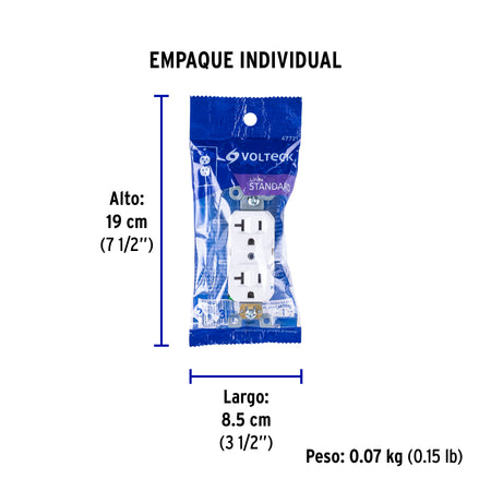 Contacto duplex 2 polos 3 hilos 20 A Standard blanco