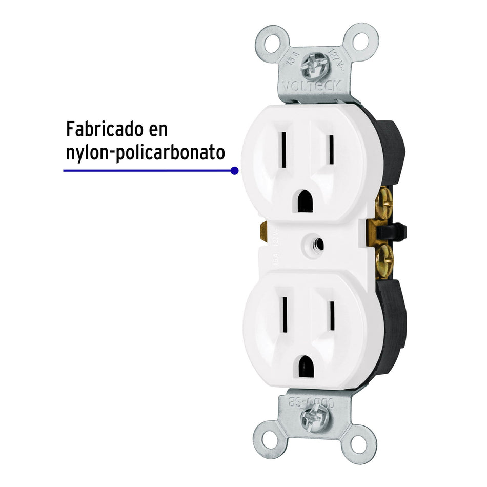 Contacto duplex 2 polos 3 hilos Standard blanco Volteck