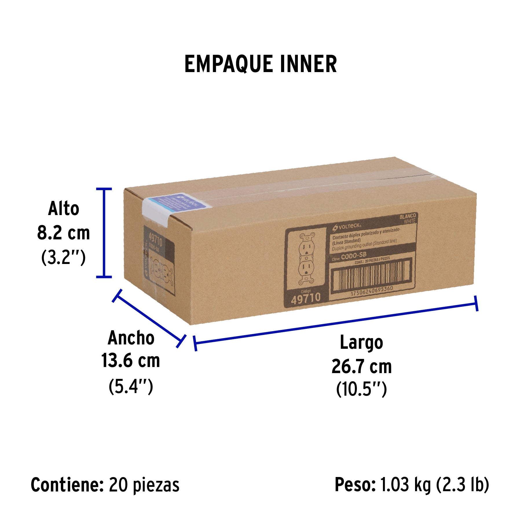 Contacto duplex 2 polos 3 hilos Standard blanco Volteck