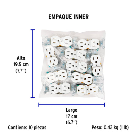 Contacto duplex 2 polos 3 hilos Standard granel blanco