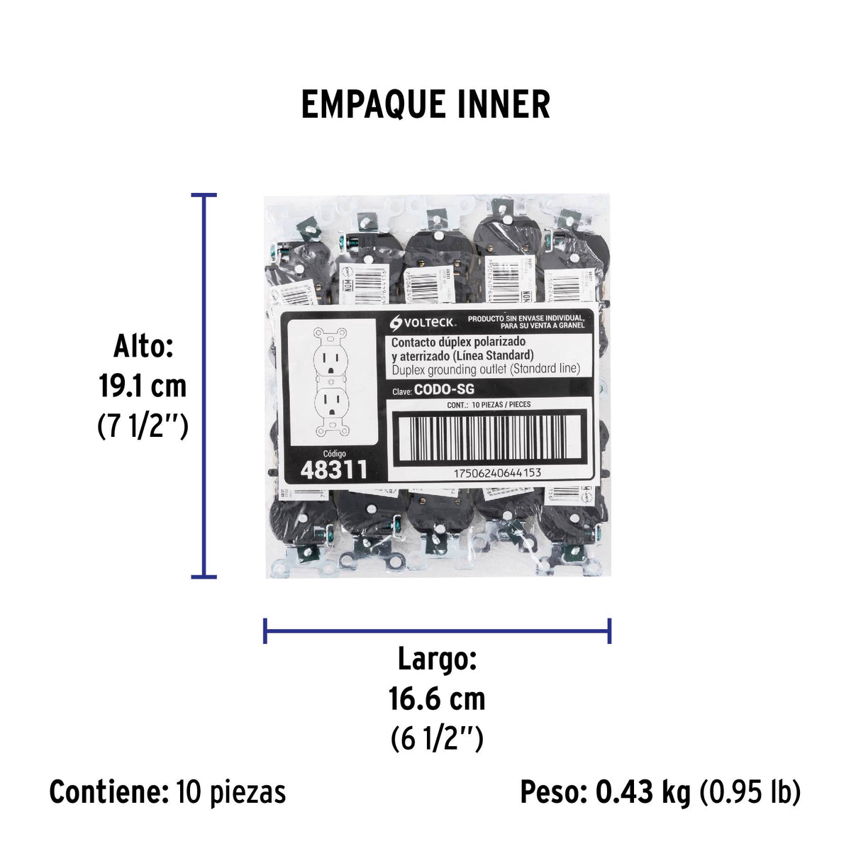 Contacto duplex 2 polos 3 hilos Standard granel marfil