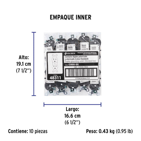Contacto duplex 2 polos 3 hilos Standard granel marfil