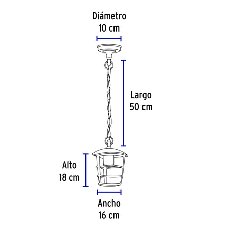 Arbotante tipo farol moderno colgante para exteriores, negro