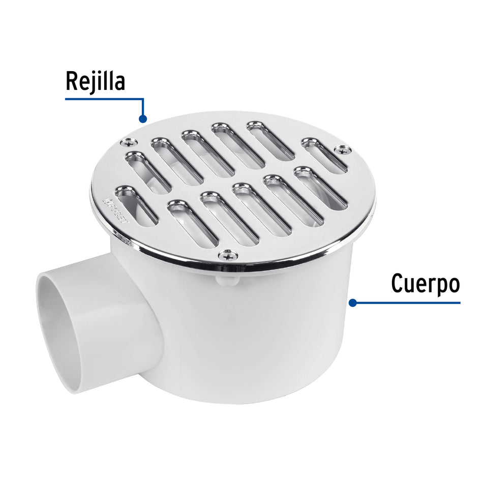 Coladera 5" salida lateral ABS rejilla cromada 3 tornillos
