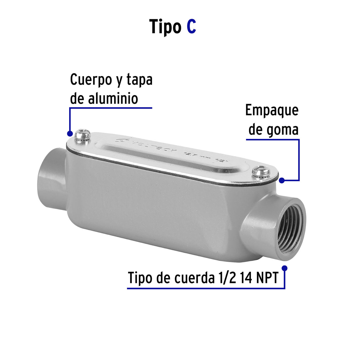 Condulet 1/2' conexión tipo C, Volteck 1/2'