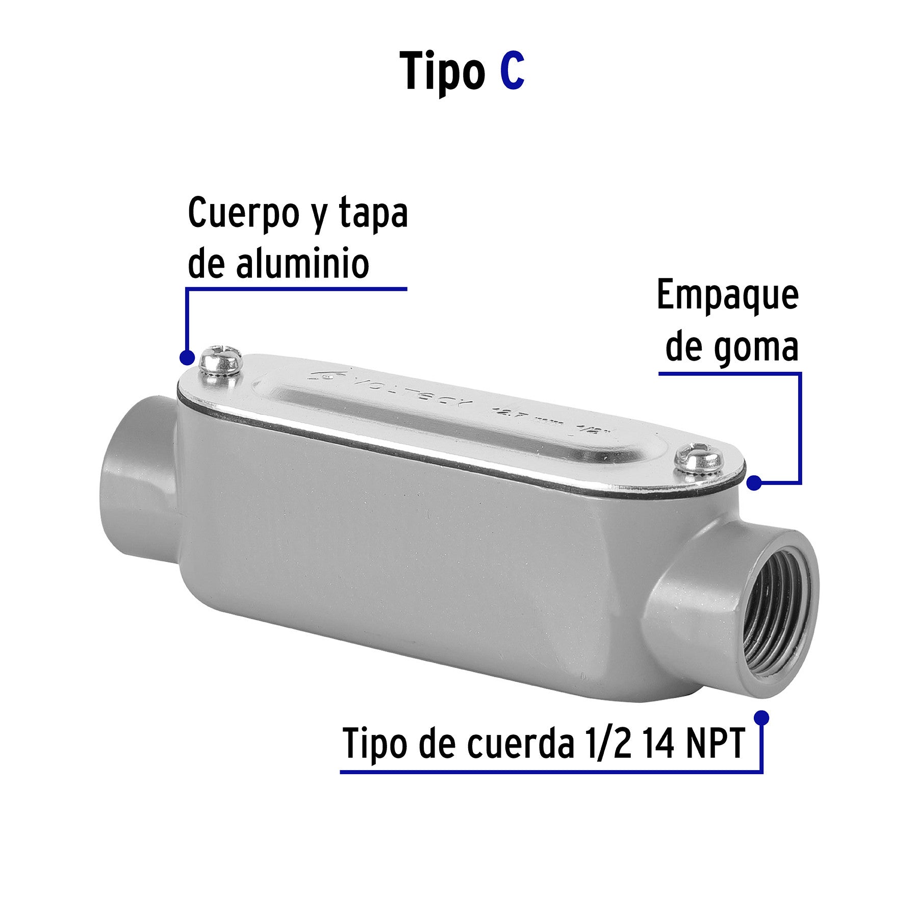 Condulet 1/2' conexión tipo C, Volteck 1/2'