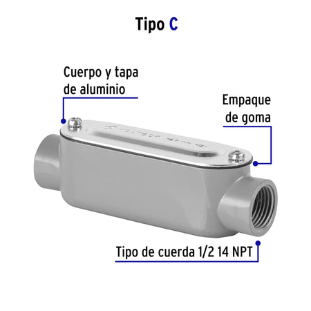 Condulet 1/2' conexión tipo C, Volteck 1/2'