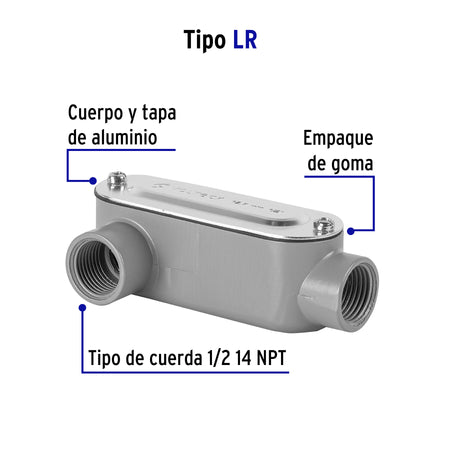 Condulet 1/2' conexión tipo LR, Volteck 1/2'