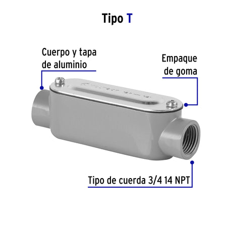 Condulet 3/4' conexión tipo T, Volteck