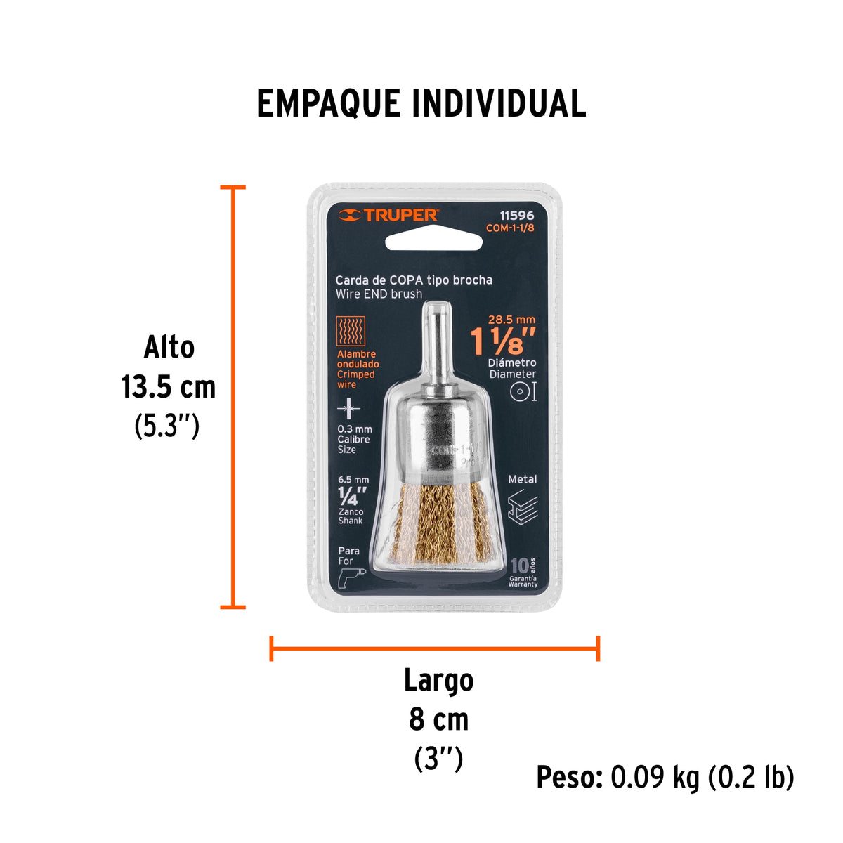 Carda tipo brocha alambre grueso para taladro TRUPER 1-1/8"