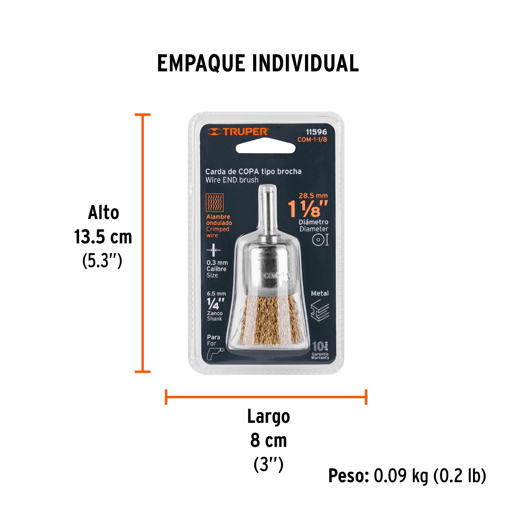 Carda tipo brocha alambre grueso para taladro TRUPER 1-1/8"