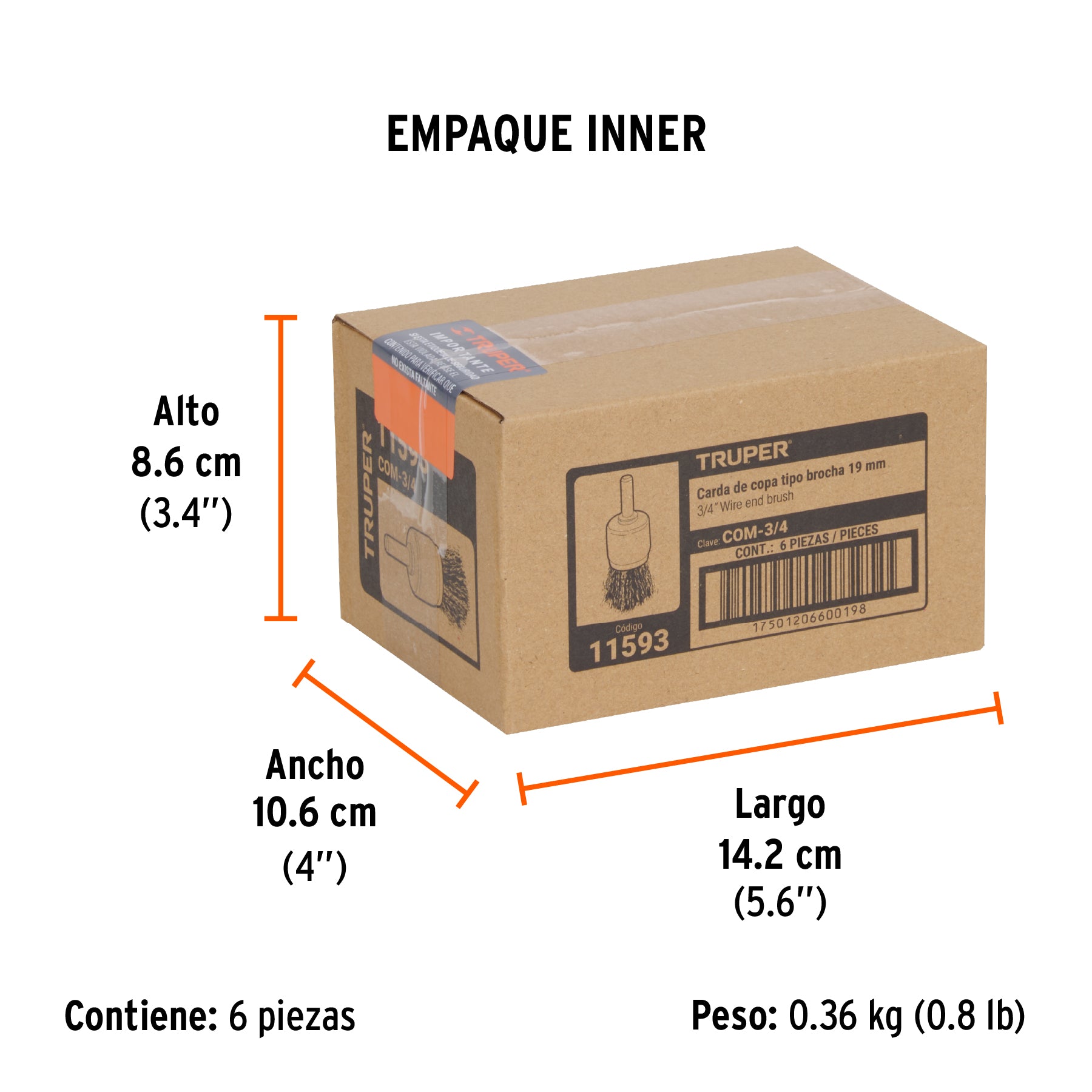 Carda tipo brocha alambre grueso para taladro TRUPER 3/4"