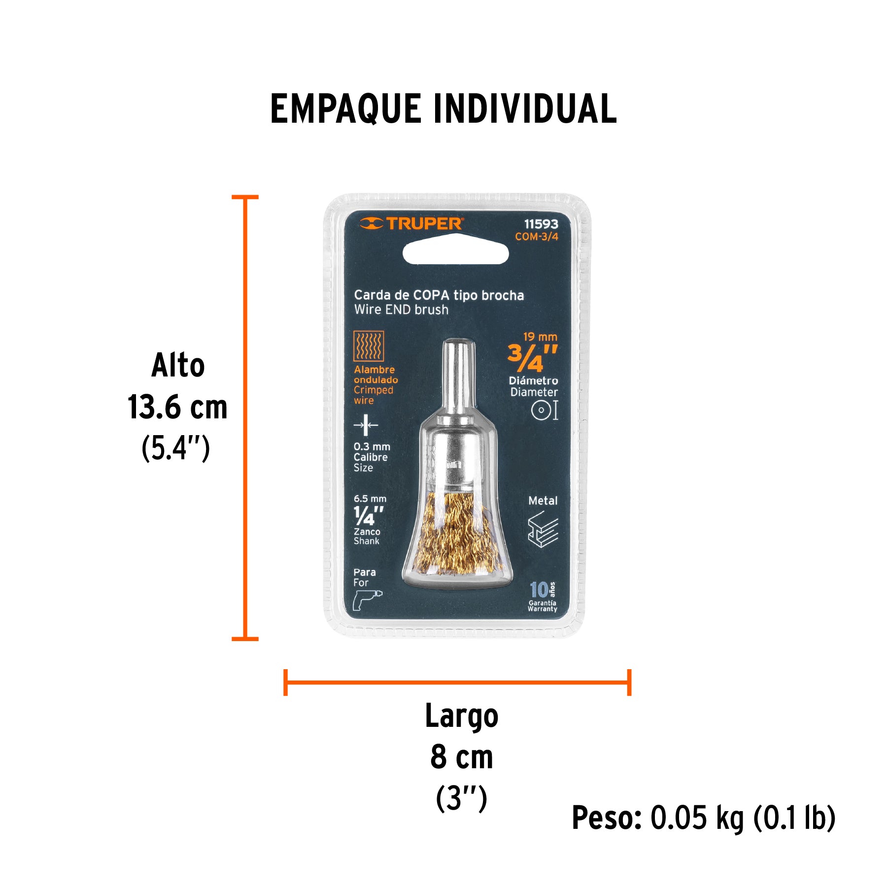 Carda tipo brocha alambre grueso para taladro TRUPER 3/4"