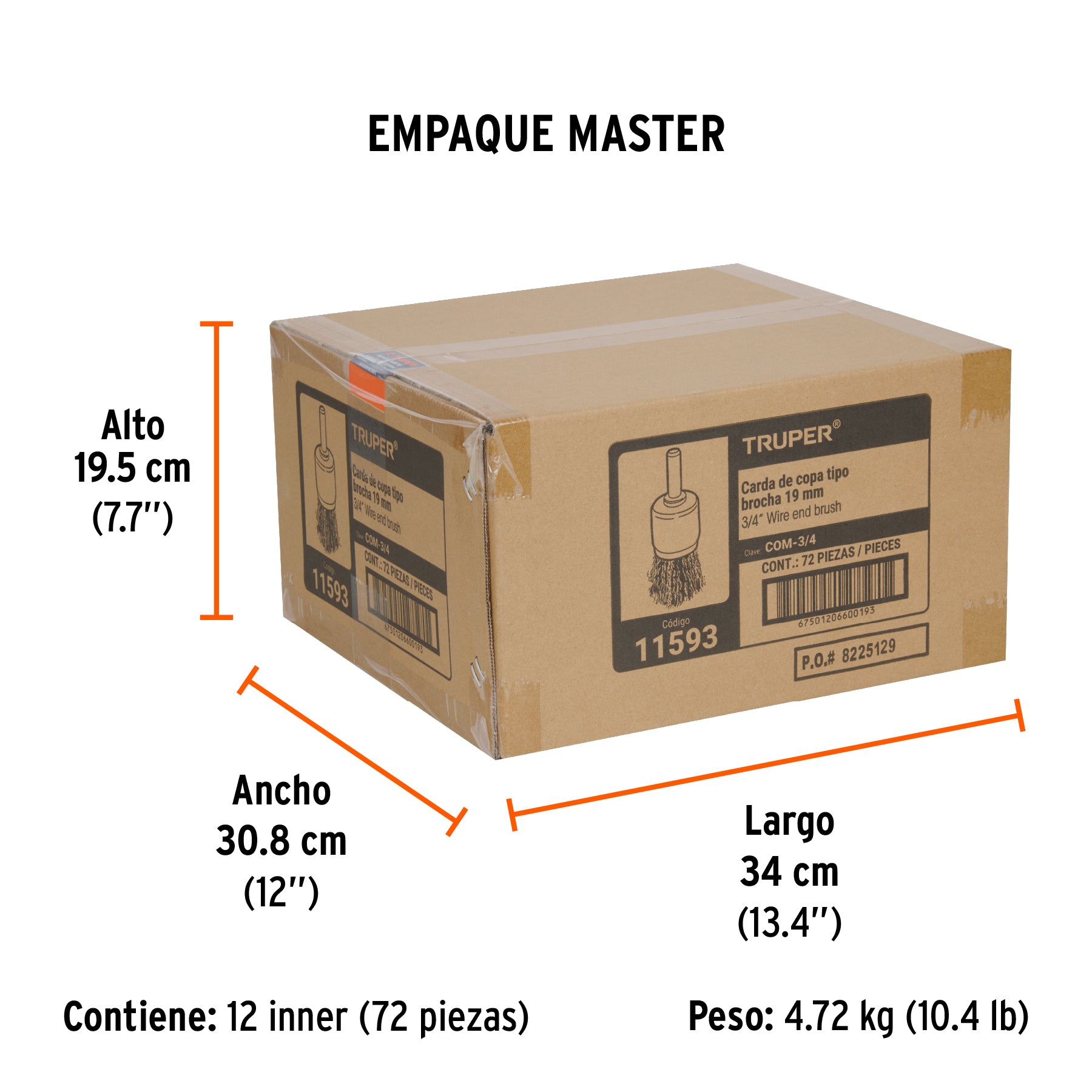 Carda tipo brocha alambre grueso para taladro TRUPER 3/4"