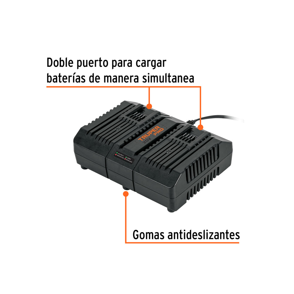 Combo cargador dual con 2 baterias de 2Ah 20V TRUPER PRO
