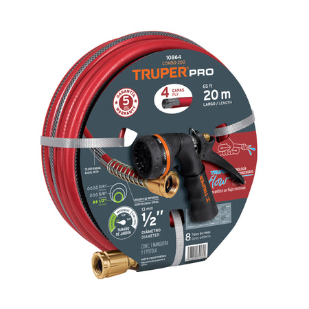 Combo manguera MAN-20X1/2X y pistola de riego PR-208 Truper