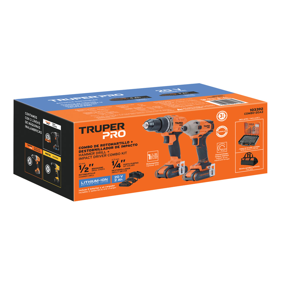 Combo rotomartillo/destornillador impacto 20V TRUPER PRO