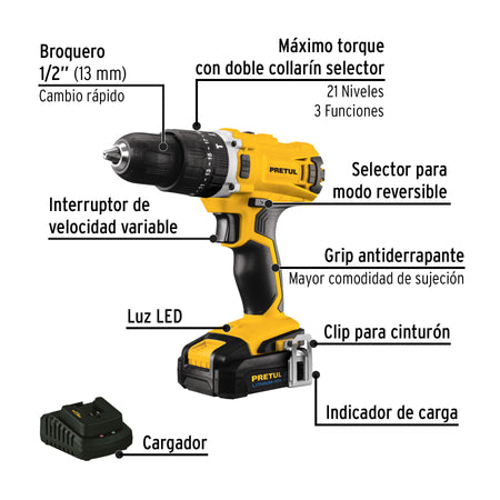 Combo rotomartillo/destornillador impacto 20V PRETUL