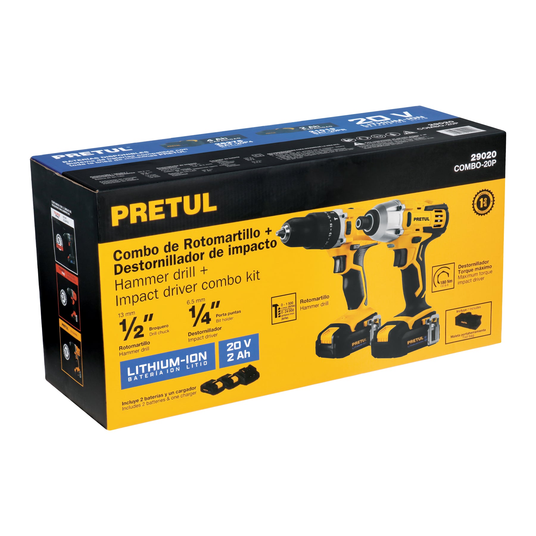 Combo rotomartillo/destornillador impacto 20V PRETUL