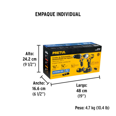 Combo rotomartillo/destornillador impacto 20V PRETUL