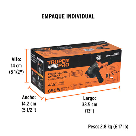 Combo esmeriladora 4-1/2" 850Wlentes y flexometroERGO-PRO