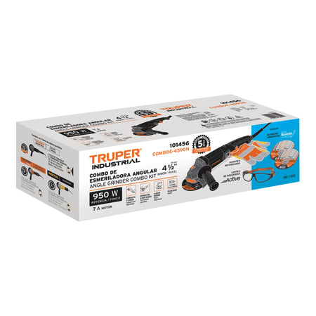 Combo esmeriladora 4-1/2"950W discos lentes y guantesIND