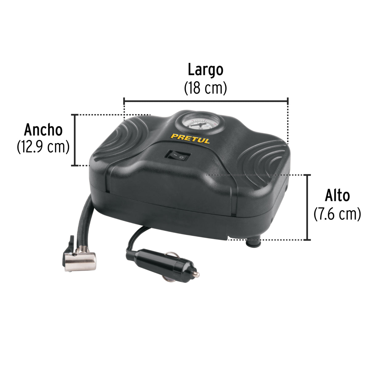 Inflador portatil para auto 12 V PRETUL