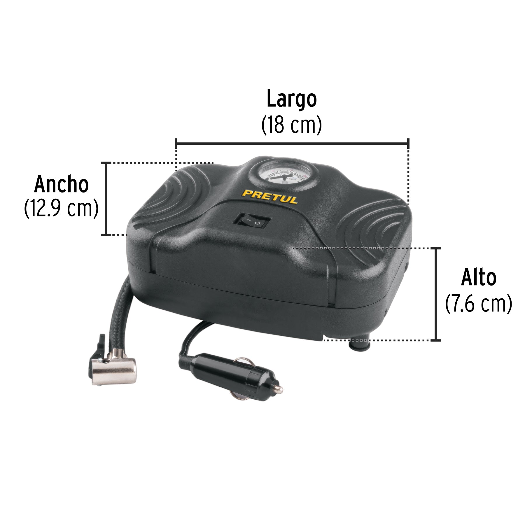Inflador portatil para auto 12 V PRETUL