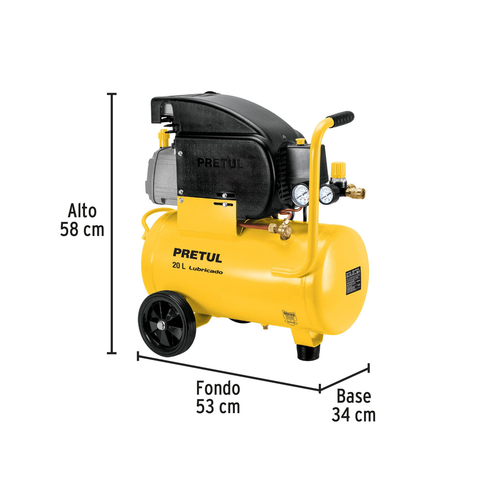 Compresor lubricado 20L 2-1/2HP horizontal 127V PRETUL