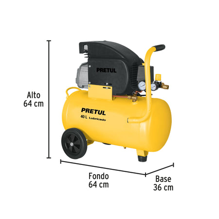 Compresor lubricado 40L 3HP horizontal 127V PRETUL
