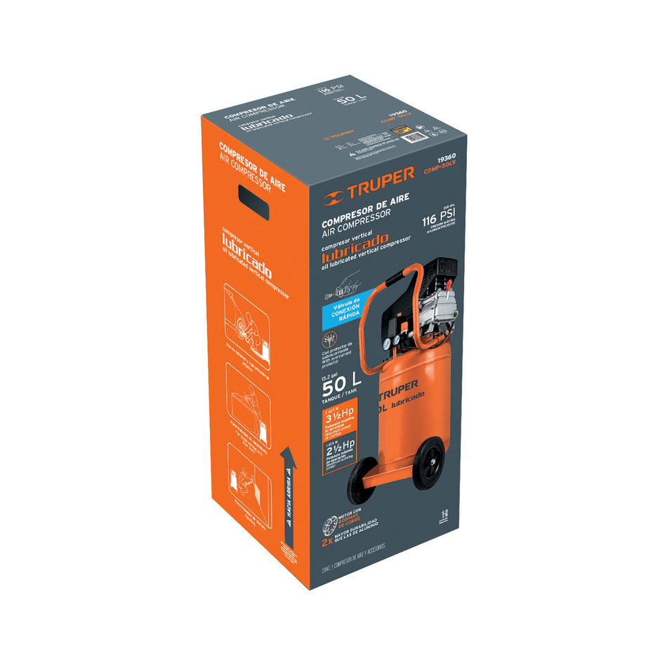 Compresor lubricado 3-1/2HP vertical TRUPER 80 L