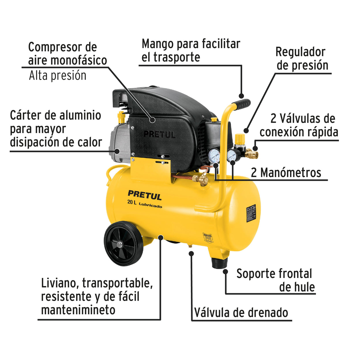 Kit Compresor lub 20L manguera y accesorios 127V PRETUL