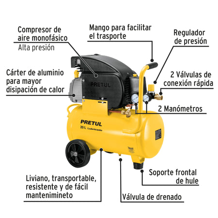 Kit Compresor lub 20L manguera y accesorios 127V PRETUL