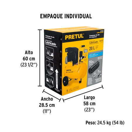 Kit Compresor lub 20L manguera y accesorios 127V PRETUL