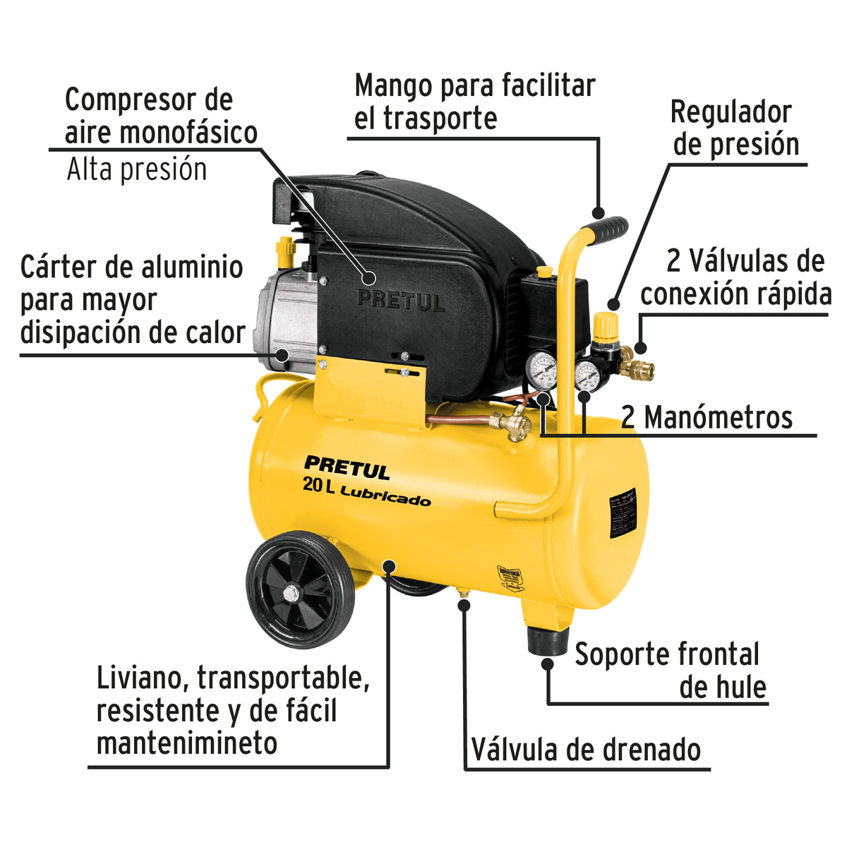 Kit Compresor lub 20L manguera y pistola grav127V PRETUL