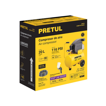 Kit Compresor lub 20L manguera y pistola grav127V PRETUL