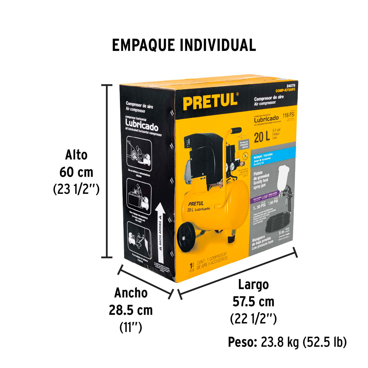 Kit Compresor lub 20L manguera y pistola grav127V PRETUL