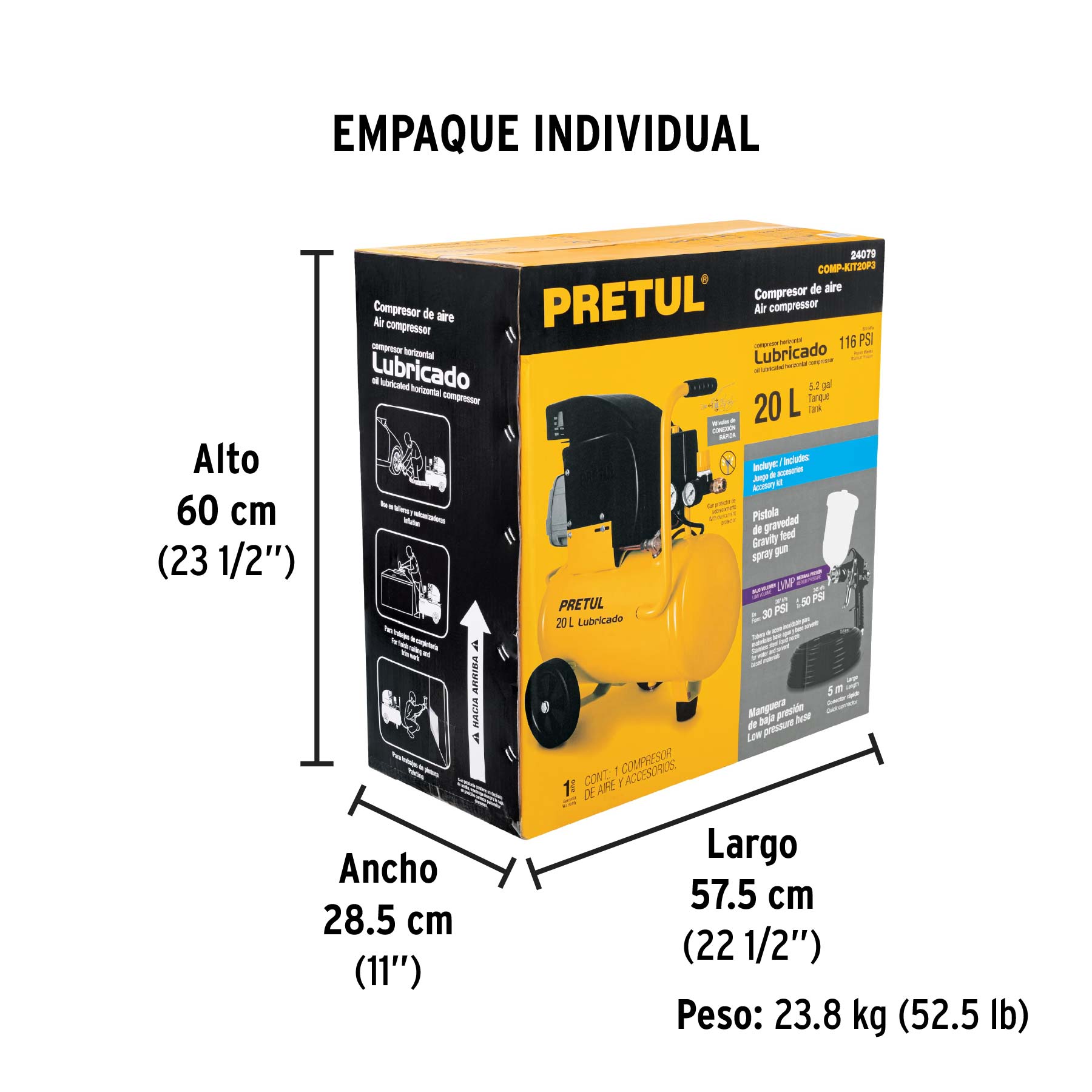 Kit Compresor lub 20L manguera y pistola grav127V PRETUL