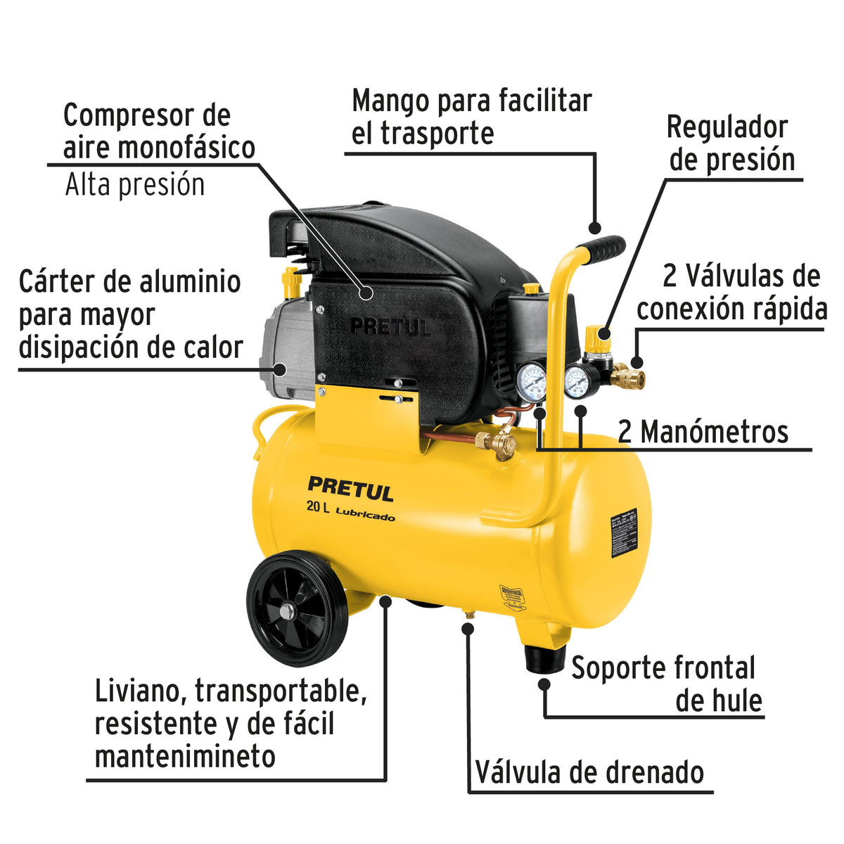 Kit Compresor lub manguera y pistola baja127V PRETUL 20 L