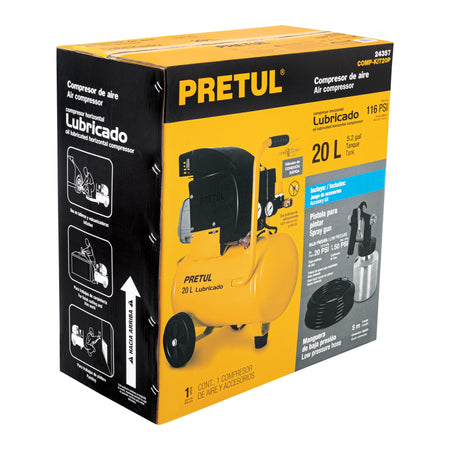 Kit Compresor lub manguera y pistola baja127V PRETUL 20 L