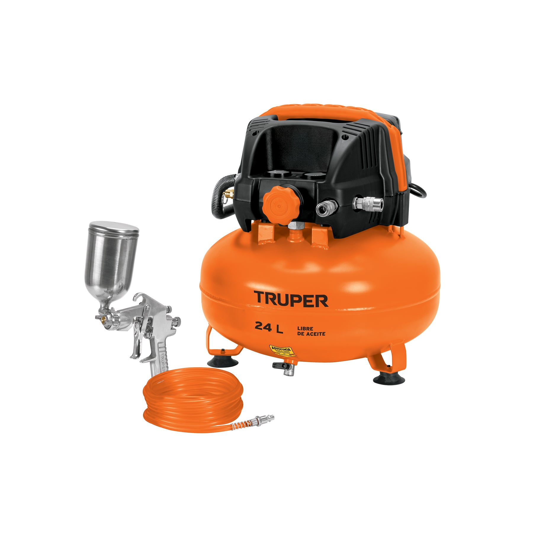Kit compresor libre de aceite 24L manguera y pistolaTRUPER