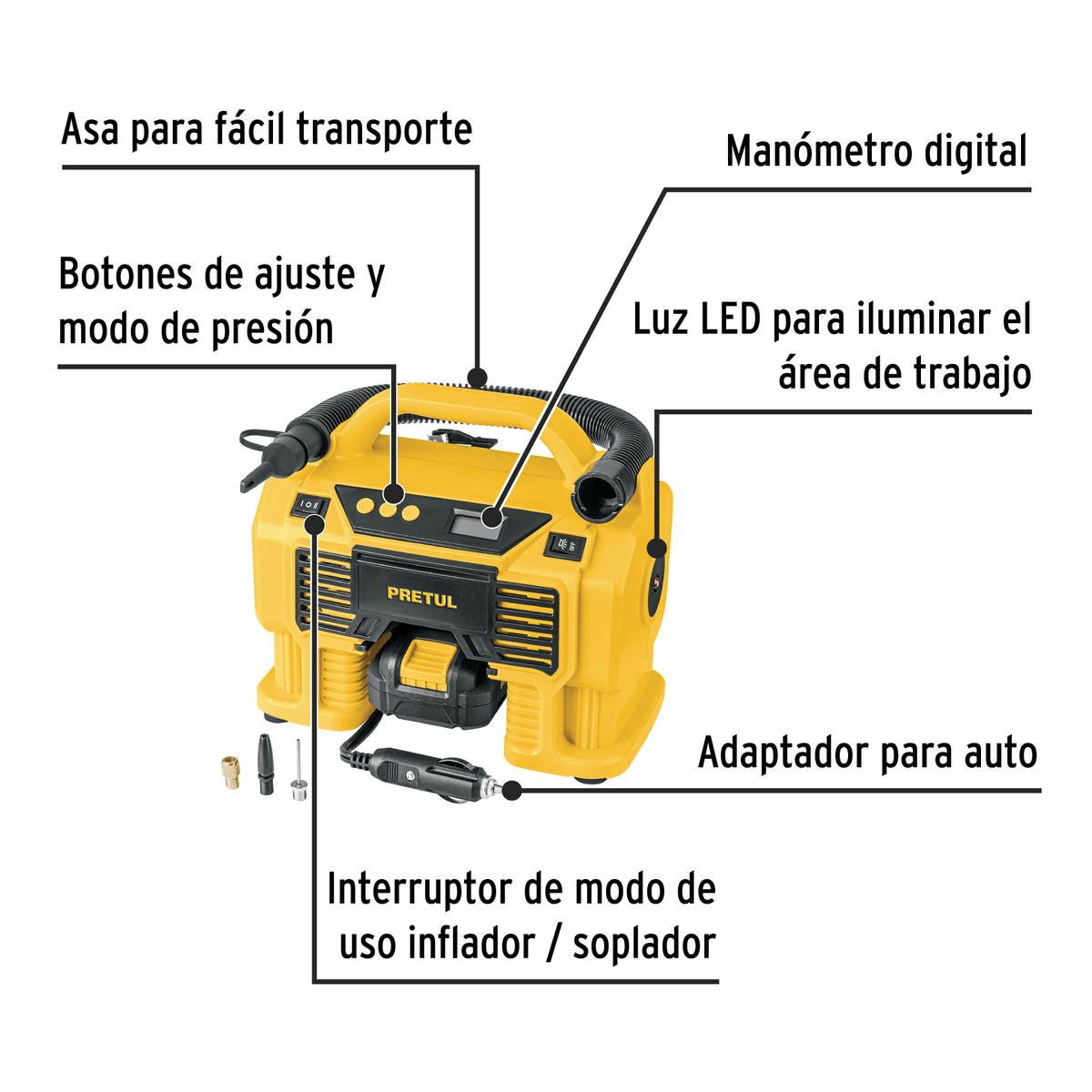 Inflador/soplador para auto 20V 1 bateria 2Ah PRETUL