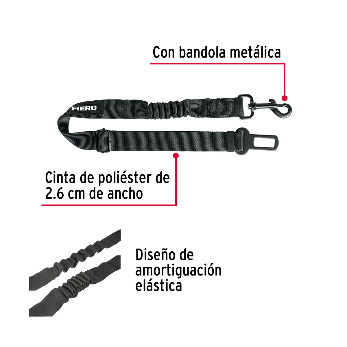 Correa de perro para cinturon de seguridad 90cm FIERO