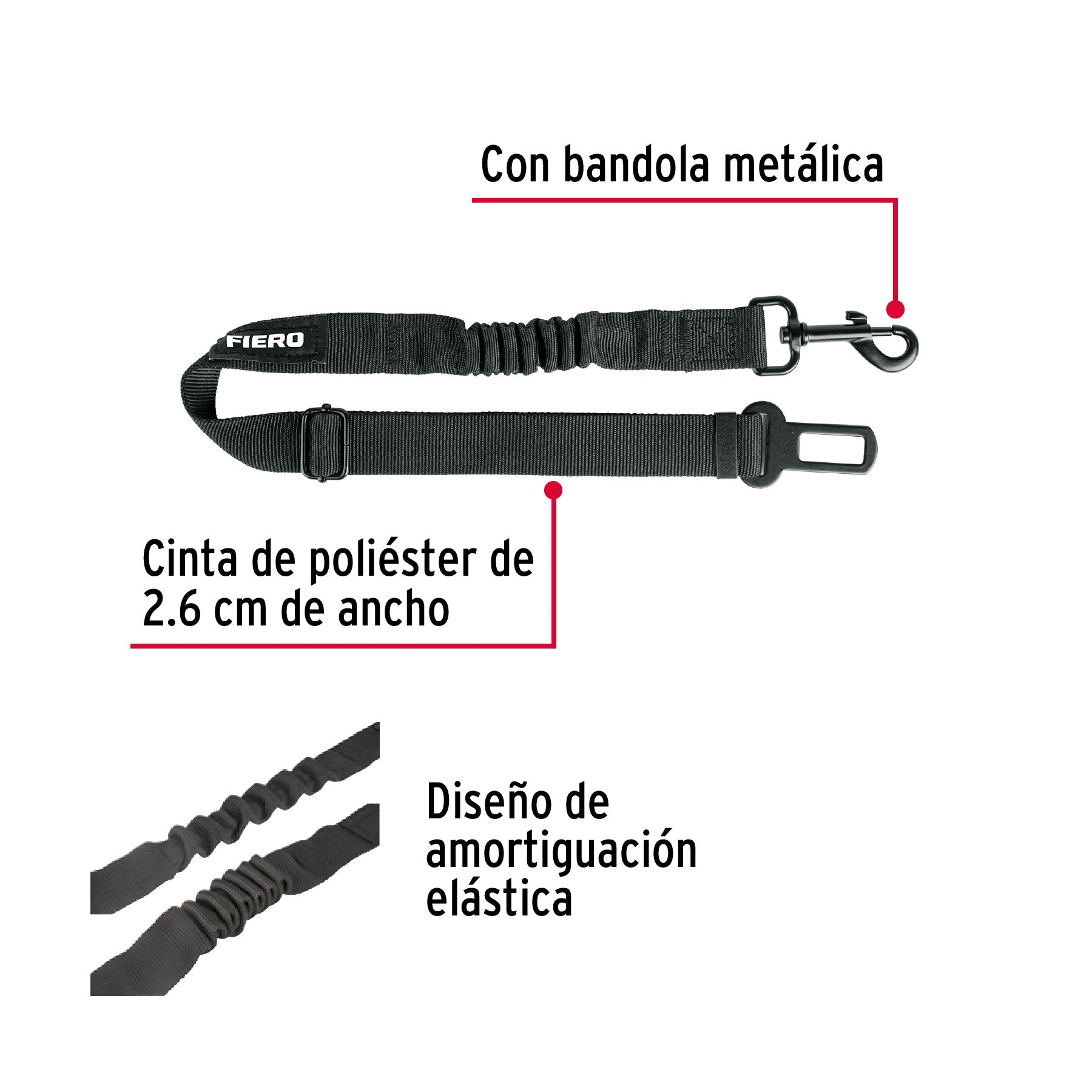 Correa de perro para cinturon de seguridad 90cm FIERO