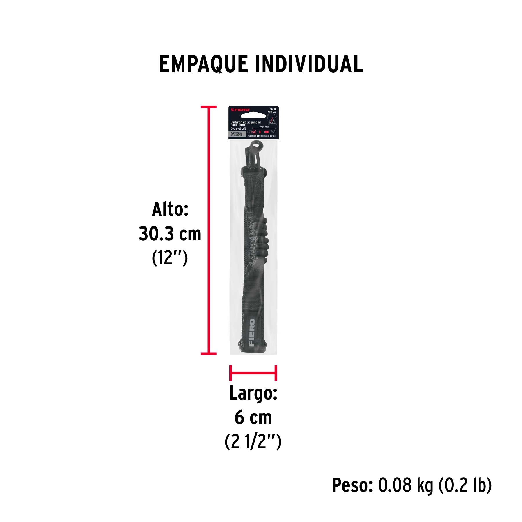 Correa de perro para cinturon de seguridad 90cm FIERO