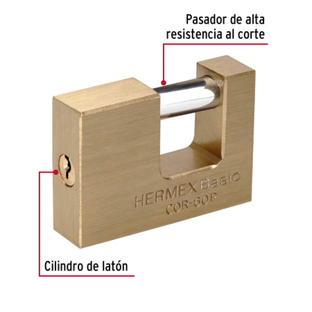 Candado antipalanca 60 mm cuerpo de latón, HERMEX BASIC 60 mm