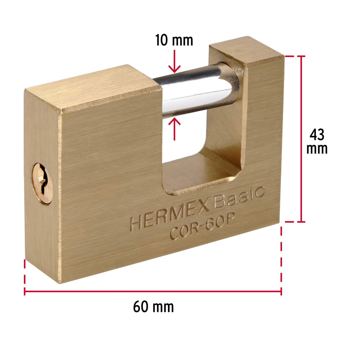 Candado antipalanca 60 mm cuerpo de latón, HERMEX BASIC 60 mm