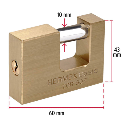 Candado antipalanca 60 mm cuerpo de latón, HERMEX BASIC 60 mm